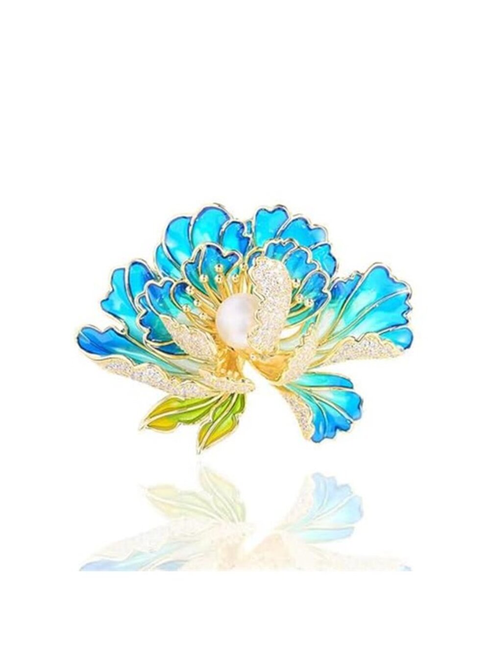 Dainty Flower Brooch Pins for Women Graceful Cubic Zircon Peony Pearl Enamel